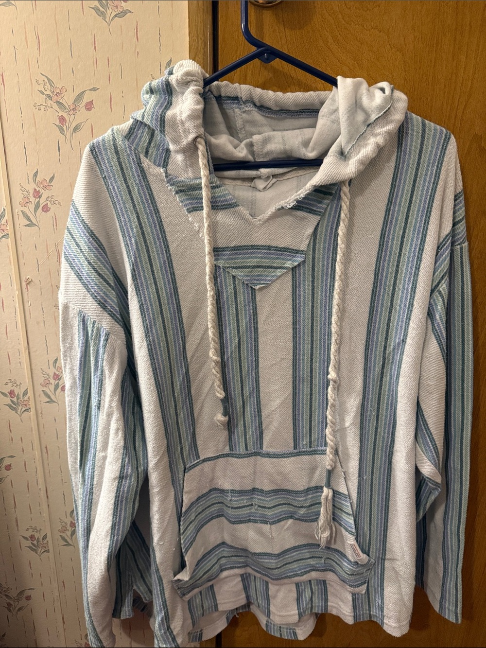 Men's Striped Hooded Pullover Sweater - Light Blue & White